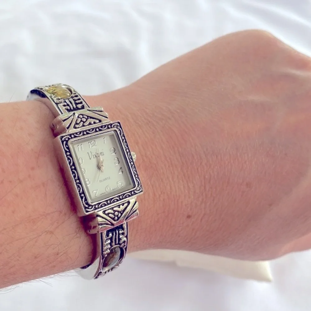 Working! Vivani Abalone Dainty Cuff Bracelet Watch